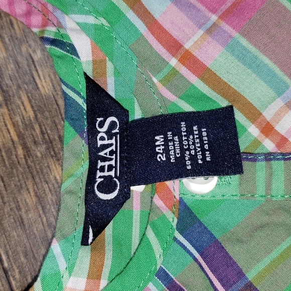 Chaps Green, Pink, and Blue Plaid Short Sleeve Tunic Top with Ruffles, Size 24M - Picture 3 of 3